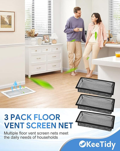 Floor Vent Screen Net, 4" x 10" Air Vent Screen Filter Mesh Catches Toys Snacks Pet Hair and Pet Food, Keeps Bugs Out for Home, 3 Pack