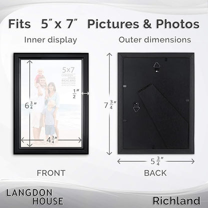 Langdon House 5x7 Picture Frames Set (Black, 6 Pack) Distinguished Edging for Classic Style, Richland Collection