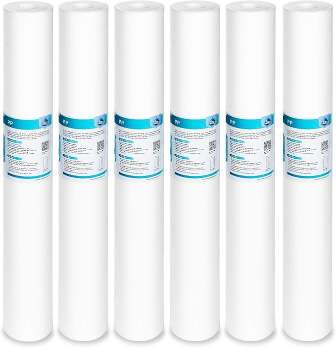 Membrane Solutions 1 Micron Sediment Water Filter Replacement Polypropylene Cartridge 20"x2.5" for Whole House Filter System - 6 Pack