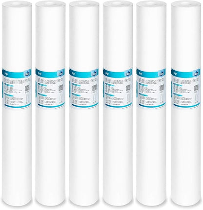 Membrane Solutions 1 Micron Sediment Water Filter Replacement Polypropylene Cartridge 20"x2.5" for Whole House Filter System - 6 Pack