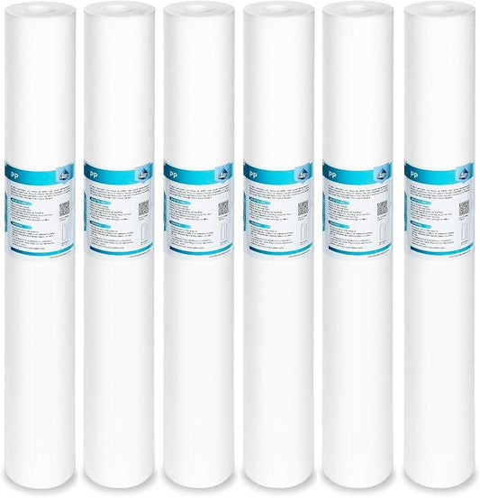 Membrane Solutions 1 Micron Sediment Water Filter Replacement Polypropylene Cartridge 20"x2.5" for Whole House Filter System - 6 Pack