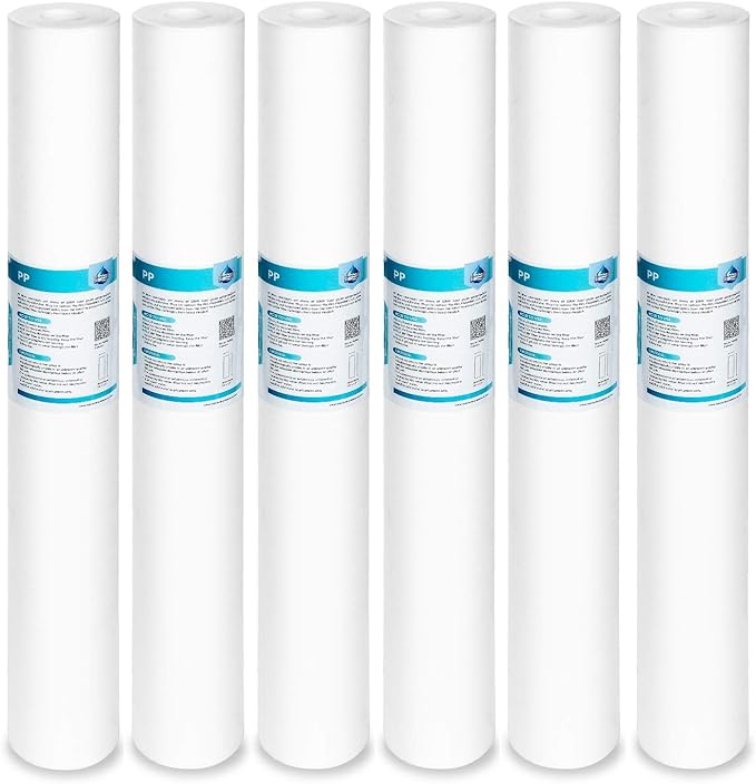 Membrane Solutions 10 Micron Sediment Water Filter Replacement Polypropylene Cartridge 20"x2.5" for Whole House Filter System - 6 Pack
