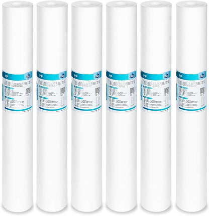 Membrane Solutions 10 Micron Sediment Water Filter Replacement Polypropylene Cartridge 20"x2.5" for Whole House Filter System - 6 Pack