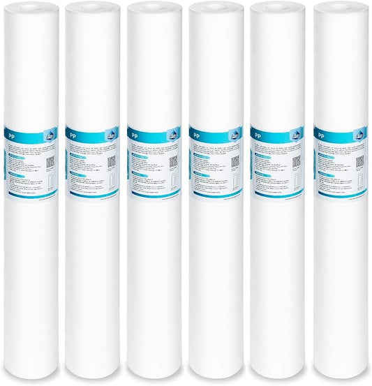 Membrane Solutions 10 Micron Sediment Water Filter Replacement Polypropylene Cartridge 20"x2.5" for Whole House Filter System - 6 Pack