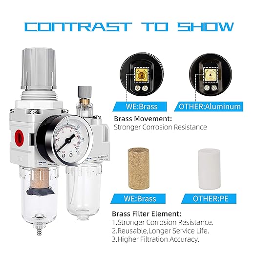 NANPU 1/4" NPT Compressed Air Filter Regulator Lubricator Combo, Water/Oil Trap Separator - Gauge(0-150 psi), Poly Bowl, Semi-Auto Drain, Bracket