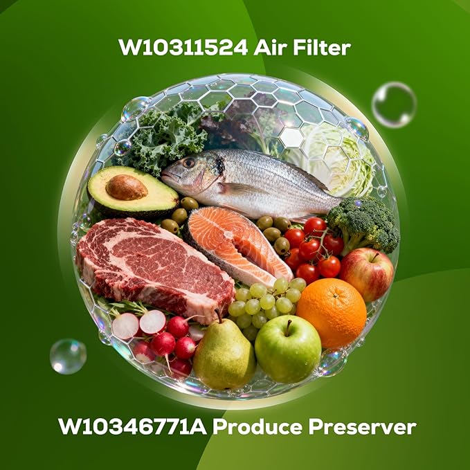 Funmit W10311524 Air Filter (4 Pack) & W10346771A Freshflow Produce Preserver (8 Pack) Replacement for Whirlpool Refrigerator