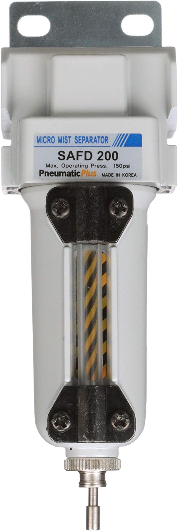 PneumaticPlus SAFD200-N02B-MEP Miniature Compressed Air Coalescing Filter, 0.01 Micron 1/4" NPT - Metal Bowl, Manual Drain, Bracket