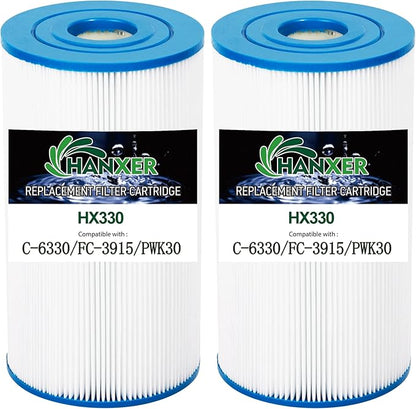 PWK30-EC Spa Filter Cartridge Replaces for Unicel C-6330, C-6430, Filbur FC-3915, CCP498, AK-5005, XLS-602, FC-3915M, Hot Springs 31489, 60307, 30 sq.ft Drop in Hot Tub Filter, 2 Pack