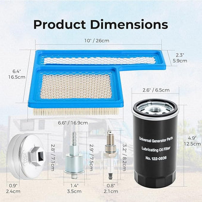 Tune Up Kit for Onan RV QG 5500 7000 Generator Marquis Gold Platinum EF/HGJAA/HGJAB/HGJA, with 149-2341 Fuel Filter, 140-3116 Air Filter, 122-0836 Oil Filter & Wrench, 167-1638 Spark Plug & Gap Tool