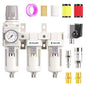 TAILONZ PNEUMATIC 0-150PSI 3/8 Inch NPT Grade 3 Stage Air Drying System, Particulate Filter, Air Filter Pressure Regulator Combo Piggyback, Air Tool Compressor Filter with Gauge (Semi-Auto Drainage）