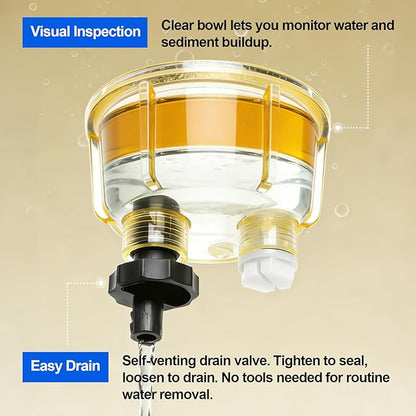 iFJF R12T Fuel Water Separator Marine Assembly - 10 Micron Diesel Engine Filter with 15 GPH Flow Rate - NPT ZG1/4-19 Ports 2 Fittings & 2 Plugs Replaces S3240 120AT 18-7987 for Boat Tractor Skid Steer