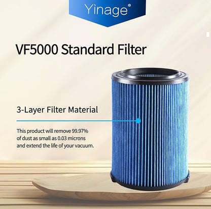 VF5000 Filter Compatible for Shop Vac 6-20 Gallon Wet Dry Vacuum Cleaner, Fits WD1450 WD0970 WD1270 WD09700 WD06700 WD1680 WD1851 WD1956 WD0970M0 WD0970EX0 2pcs
