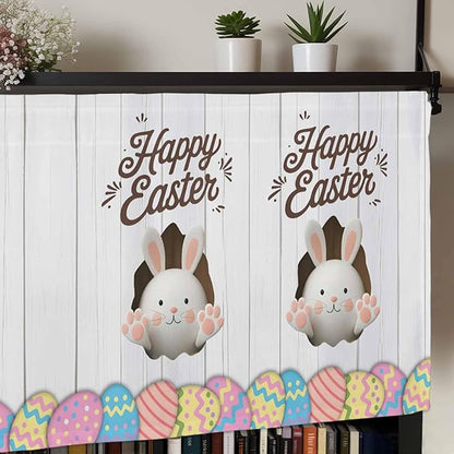 Grey Easter Curtain Valances for Windows, Kitchen Valance Window Treatment, Spring Cartoon Bunny Colorful Eggs Wood Grain Light Filtering Block Curtains for Bathroom/Bedroom/Living Room 42'' x 12''