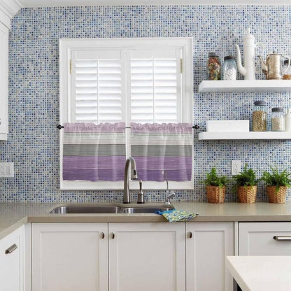 Country Wood Board Gray Purple Window Valance Curtains, Farmhouse Gradient Plank Light Filtering Kitchen Valance with 3-inch Rod Pocket for Living Room Bathroom Bedroom,2 Panel,27.5x36In