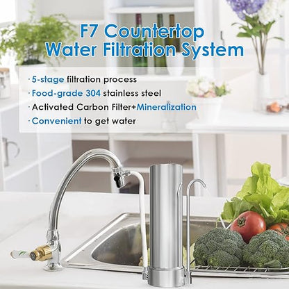 Vortopt F7 Countertop Water Filter System,Rapid Flow,6-8Months or 8000 Gallons Long-Life,5-Stage Filtration- Reduces Chlorine,Heavy Metals,Bad Odors,add Mineral Material-Includes 1 Filter