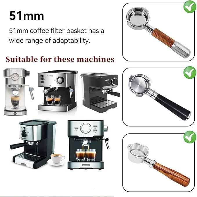 2-Pack Pressurized Coffee Filter Basket 51mm Portafilter Basket for Espresso Machine Single and Double Serving(Detachable basket set)