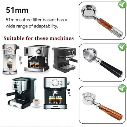 2-Pack Pressurized Coffee Filter Basket 51mm Portafilter Basket for Espresso Machine Single and Double Serving(Detachable basket set)