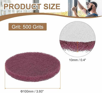 HARFINGTON 24pcs Scrubber Scouring Pads 500 Grits 4 Inch Drill Power Brush Hoop and Loop Surface Conditioning Disc Drill Scuffing Disc Scrub Pads for Home Kitchen Cleaning, Red