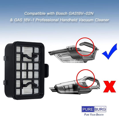 PUREBURG Replacement Filter Compatible with Bosch GAS18V-02N & GAS 18V-1 Professional Handheld Vacuum Cleaner, 4-Pack HEPA Durable Air Dust Filters
