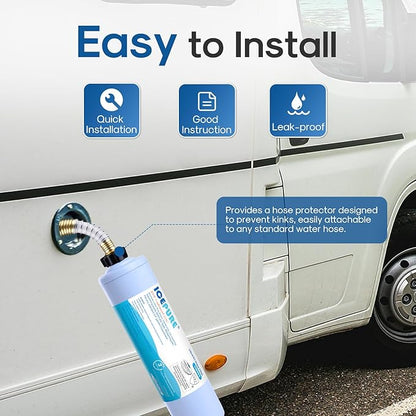 ICEPURE Inline Water Filter for Hose on RV Garden Pool Camper Marine Boat for Drinking, Car Washing, Gardening, Planting, Spa, Reduces Chlorine, Bad Taste, Odors, with 1 flexible hose protector, 1PACK