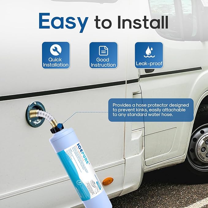 ICEPURE RV Water Filter system for Garden, RV, Pool, Camper, Marine, Boat Hose for Drinking, Car Washing, Gardening, Planting, Spa, Reduces Chlorine, Odors, with 1 flexible hose protector, 2PACK