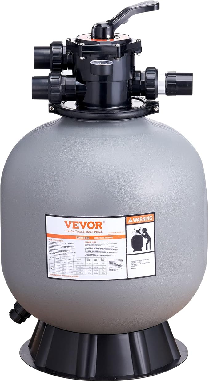 VEVOR 22 Inch Sand Filter, Up to 55 GPM Flow Rate, Above Inground Swimming Pool Sand System with 7-Way Multi-Port Valve, Filter, Backwash, Rinse, Recirculate, Waste, Winter, Closed Functions, Grey