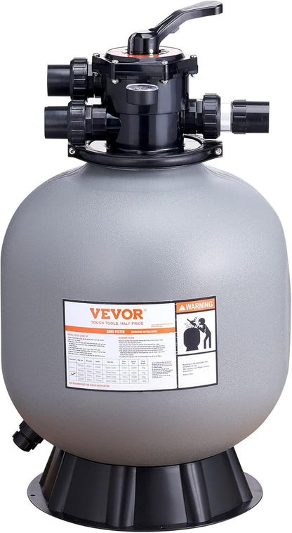 VEVOR 22 Inch Sand Filter, Up to 55 GPM Flow Rate, Above Inground Swimming Pool Sand System with 7-Way Multi-Port Valve, Filter, Backwash, Rinse, Recirculate, Waste, Winter, Closed Functions, Grey