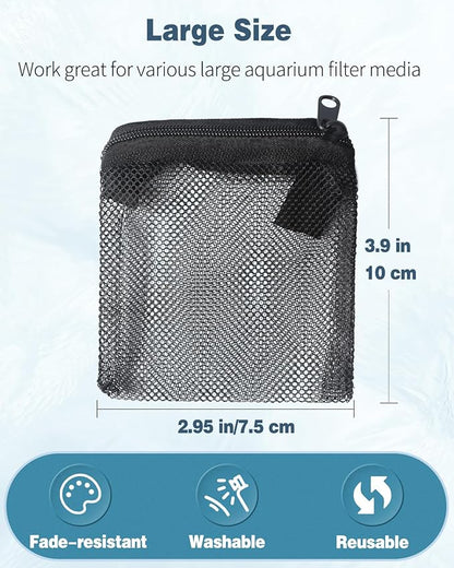 Pawfly 8 Pack Aquarium Filter Media Bags, Fish Tank Fine Mesh Bag with Plastic Zipper Aquarium Reusable Mesh Bag for Activated Carbon, Bio Filter Balls, Filter Stones (3" x 4")