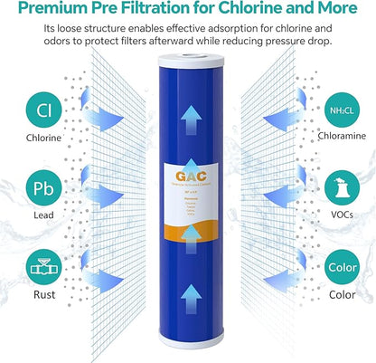 SimPure Whole House Water Filter Cartridges 20" x 4.5" GAC Granular Carbon Filter, For DB20P, DB20P-3, WHB20, GAC-20BB, RFC20-BB, 6 Pack