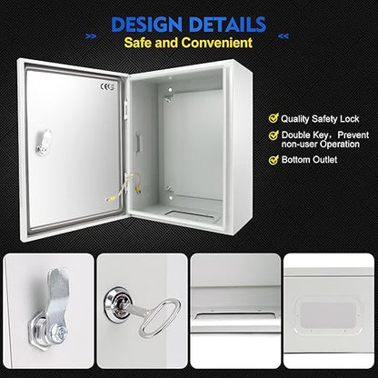 Outdoor Electrical Box, Steel Junction Box 20 x 16 x 8'', NEMA 4X Electrical Enclosure Box IP66 Waterproof & Dustproof, Universal Electrical Project Box with Lock & Mounting Plate