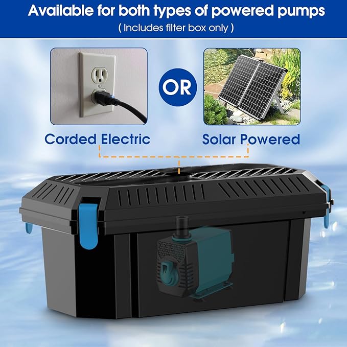 Antfraer Pond Filter Box, Outdoor Water Garden Filter Case for Pump Maintenance, Submersible & Fountain System Compatible, No Pump Included