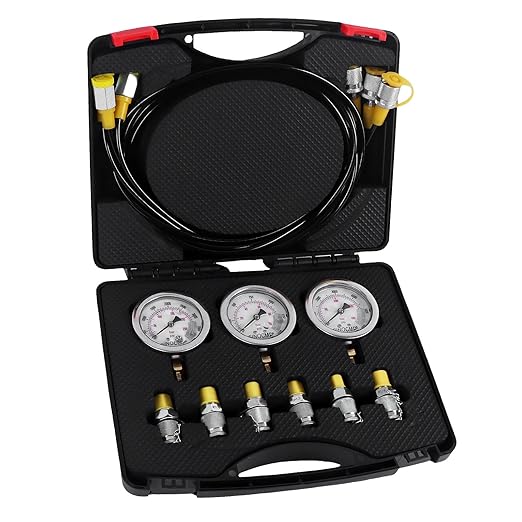 SINOCMP Hydraulic Pressure Test Kit with 3 Gauges 10/25/40 Mpa, 3 Long Hoses 6 Couplings Diagnosis Gauge Tester Set for Excavator Construction Engineering Machinery Equipment
