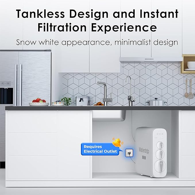 Waterdrop G3P600 Reverse Osmosis System, 8 Stage Tankless Reverse Osmosis Water Filter, NSF/ANSI 42 & 53 & 58 & 372 Certified, Under Sink RO System, 2:1 Pure to Drain, Smart LED Faucet