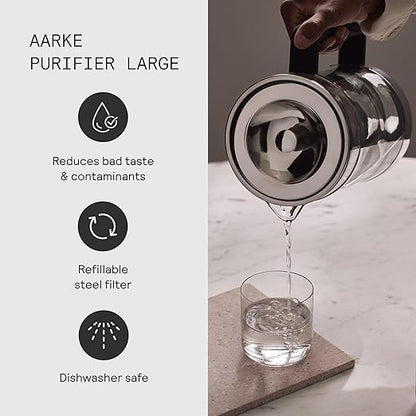Aarke Purifier Large 1.66L Glass Pitcher Bundle w/Steel Filter, BPA-Free, 3 Enriched + 1 Pure Granules - Filters & Adds Minerals