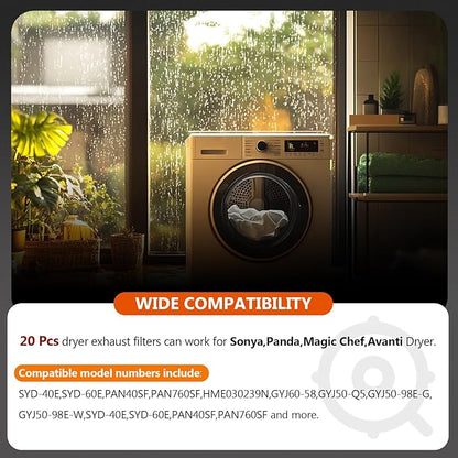 【Polyester Upgrade】20 PCS Dryer Exhaust Filter for Panda by Beaquicy - Lint Filter Cloth Dryer Replacement for Panda Sonya Magic Chef Avanti Dryers - Includes 16 Exhaust Filters & 4 Air Intake Filters