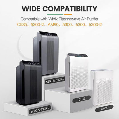 115115 Replacement Filters A Size 21 for Winix PlasmaWave 5300-2, C535, 6300, 5300, 6300-2, P300, AM90, 9000, 5000, 5000B, C909, 9800 Air Purifier, 3 HEPA Filter + 3 Carbon Pre-Filters