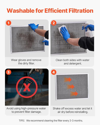 VEVOR Electrostatic Air Filter, 16x20x1 inch Washable & Reusable Aluminum AC/HVAC Furnace Filter, MERV 8 Long Lifetime, Healthier Home or Office (Actual Size: 15.5 x 19.75 x 0.82 in)