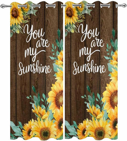 Summer Outdoor Curtains for Patio Sunflowers Eucalyptus Leaves Wood Waterproof Outside Curtains with Grommet Top Weatherproof Curtain for Cabana Pergola Gazebo, 2 Pack, 54" W x 108" L