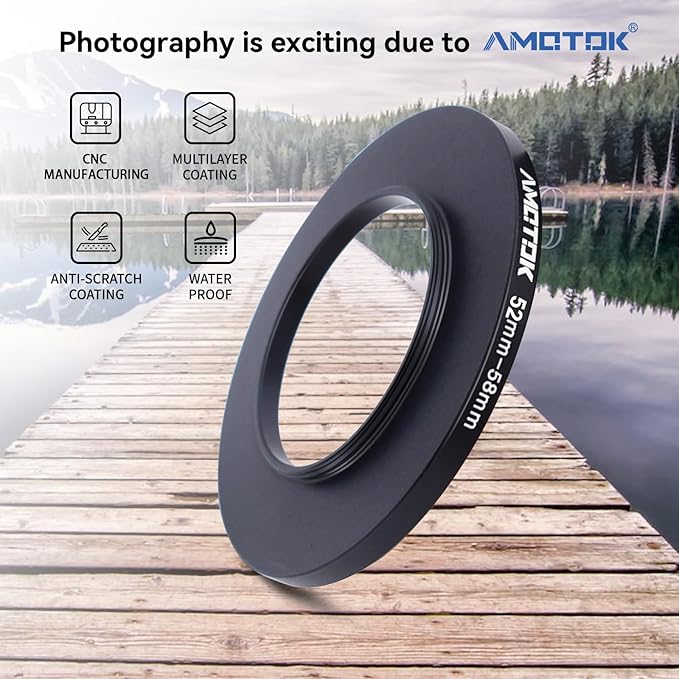 52mm Lens to 58mm Camera Filters Ring Compatible All 52mm Camera Lenses to 58mm UV CPL ND Filter Accessory and 58mm Lens Hood(52-58mm)