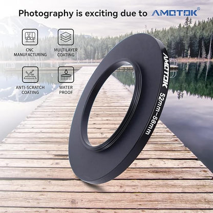 52mm Lens to 58mm Camera Filters Ring Compatible All 52mm Camera Lenses to 58mm UV CPL ND Filter Accessory and 58mm Lens Hood(52-58mm)