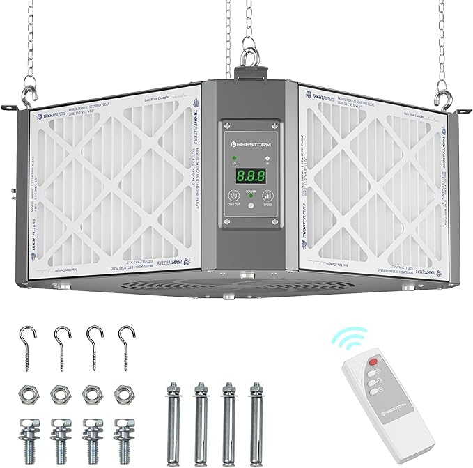 ABESTORM 360 Degree Intake Air Filtration System for Woodworking, 1350 CFM Hanging Dust Collector, Air Filter for Shop Garage WorkShop, DecDust 1350