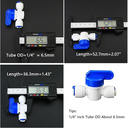 Water purifier globe valve, 1/4 "FPT x 1/4" pipe quick connector, 1/4 inch outer diameter quick push plastic pipe connector, suitable for reverse osmosis filtration RODI system 5PCS