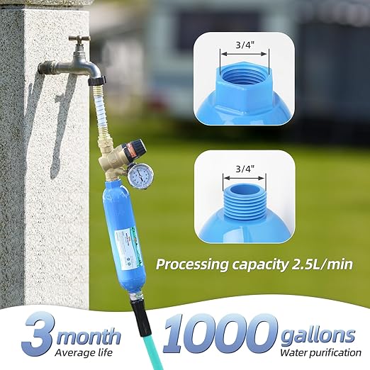 OULEME RV Water Filter, Inline Water Hose Filter for Camper, Travel Trailer, Marine, Garden, Pool, NSF Certified, Reduces Bad Taste, Odors, Chlorine