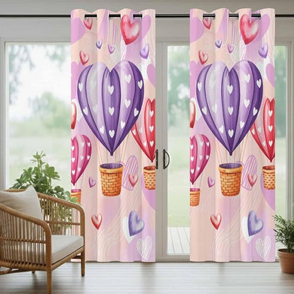 Hot Air Balloons Waterproof Outdoor Curtains for Patio,Windproof Weatherproof Curtains with Weighted Hem,Valentine's Day Watercolor Love Balloons Light Filtering Privacy Drapes 54"x 84" 2 Panels