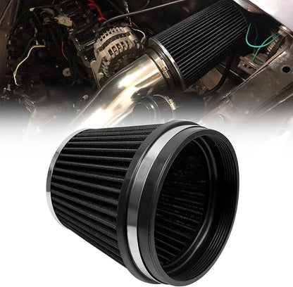 RYANSTAR 152mm 6" High Flow Round Tapered Cone Closed-Top Washable Clamp-On Dry Air Filter short 155mm tall Black
