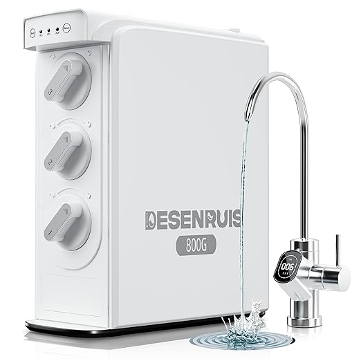 Reverse Osmosis System, Dual RO Water Filter, 800 GPD Fast Flow, 3:1 Pure to Drain, Tankless Under Sink RO System, Reduce PFAS & TDS, Smart LED Faucet