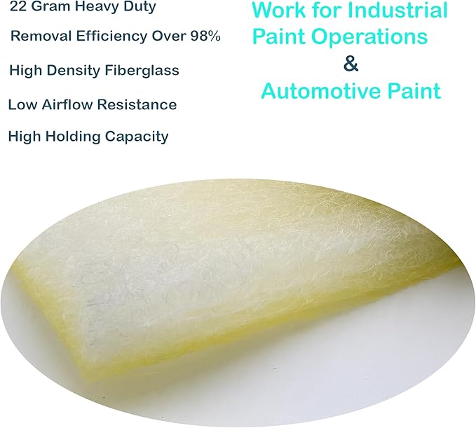 wioboy Paint Booth Exhaust Filter Roll (40.5" x 200ft), 22 Gram Heavy Duty Fiberglass Paint Arrestor for Spray Booth