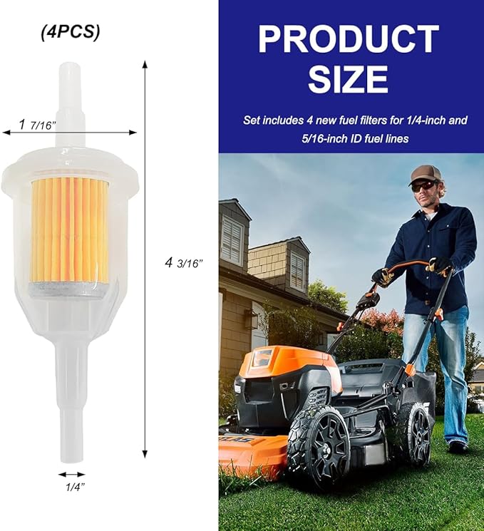 4 PCS Gas Inline Fuel Filters with Magnet, Inline Gas Fuel Filter for Motorcycle Lawn Mower Small Engine, 1/4" and 5/16" Fuel Filter Fit Snowmobiles, Tractors, Car Accessories (4PCS)
