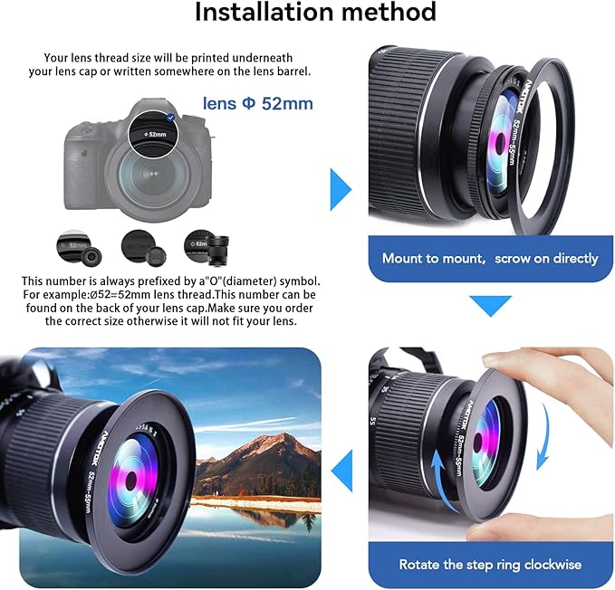52mm Lens to 55mm Camera Lens Adapter,52mm-55mm Filter Step up Ring Adapter Ring,Compatible All 55mm Filter Accessory.Made from CNC Machined