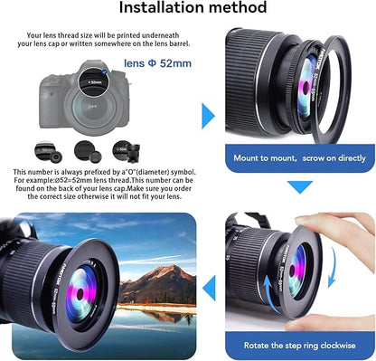 52mm Lens to 55mm Camera Lens Adapter,52mm-55mm Filter Step up Ring Adapter Ring,Compatible All 55mm Filter Accessory.Made from CNC Machined